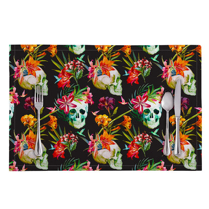 Blossom Flowers Skull Pattern Print Placemat