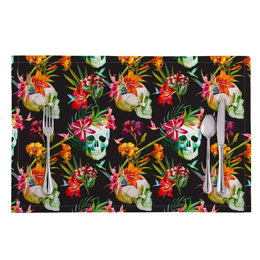 Blossom Flowers Skull Pattern Print Placemat