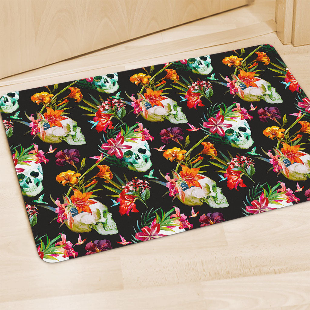Blossom Flowers Skull Pattern Print Polyester Doormat