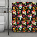 Blossom Flowers Skull Pattern Print Polyester Shower Curtain