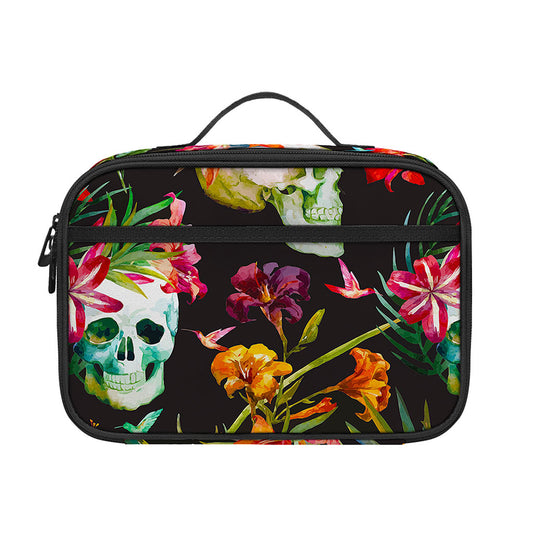Blossom Flowers Skull Pattern Print Portable Lunch Bag