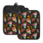 Blossom Flowers Skull Pattern Print Pot Holders With Pocket
