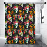 Blossom Flowers Skull Pattern Print Premium Shower Curtain