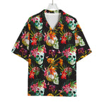 Blossom Flowers Skull Pattern Print Rayon Hawaiian Shirt
