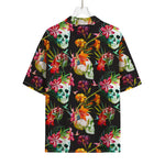 Blossom Flowers Skull Pattern Print Rayon Hawaiian Shirt