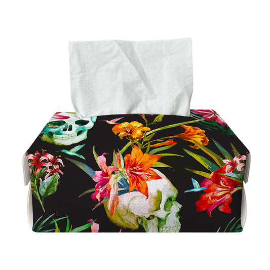 Blossom Flowers Skull Pattern Print Rectangle Tissue Box Cover