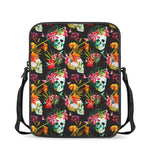 Blossom Flowers Skull Pattern Print Rectangular Crossbody Bag