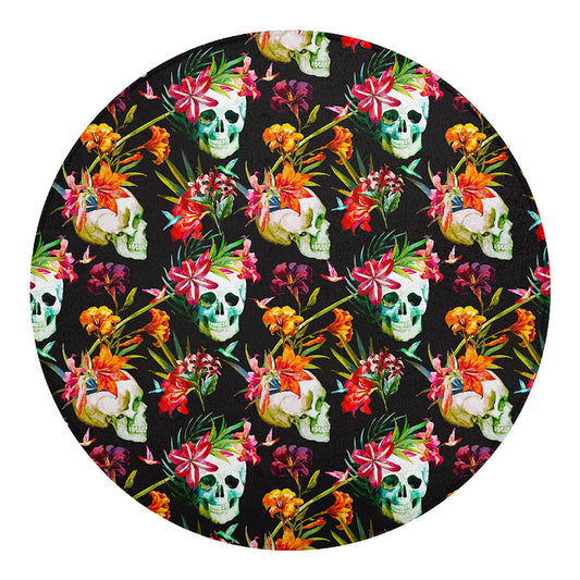 Blossom Flowers Skull Pattern Print Round Blanket