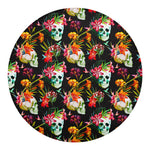 Blossom Flowers Skull Pattern Print Round Blanket
