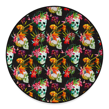 Blossom Flowers Skull Pattern Print Round Floor Mat