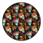 Blossom Flowers Skull Pattern Print Round Floor Mat