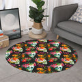 Blossom Flowers Skull Pattern Print Round Rug