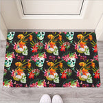 Blossom Flowers Skull Pattern Print Rubber Doormat
