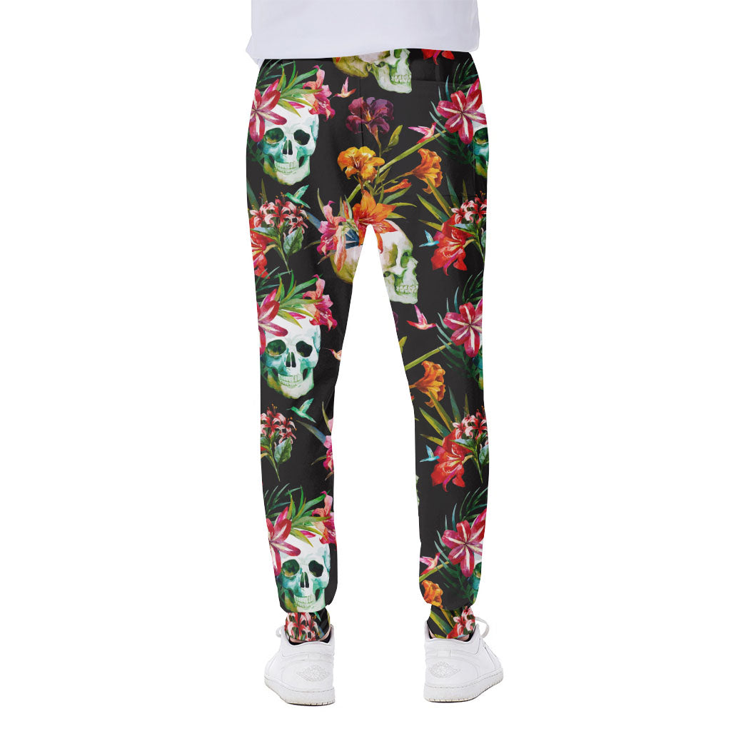 Blossom Flowers Skull Pattern Print Scuba Joggers