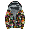 Blossom Flowers Skull Pattern Print Sherpa Lined Zip Up Hoodie