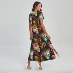 Blossom Flowers Skull Pattern Print Short Sleeve Maxi Dress