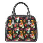 Blossom Flowers Skull Pattern Print Shoulder Handbag