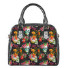 Blossom Flowers Skull Pattern Print Shoulder Handbag