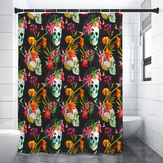 Blossom Flowers Skull Pattern Print Shower Curtain