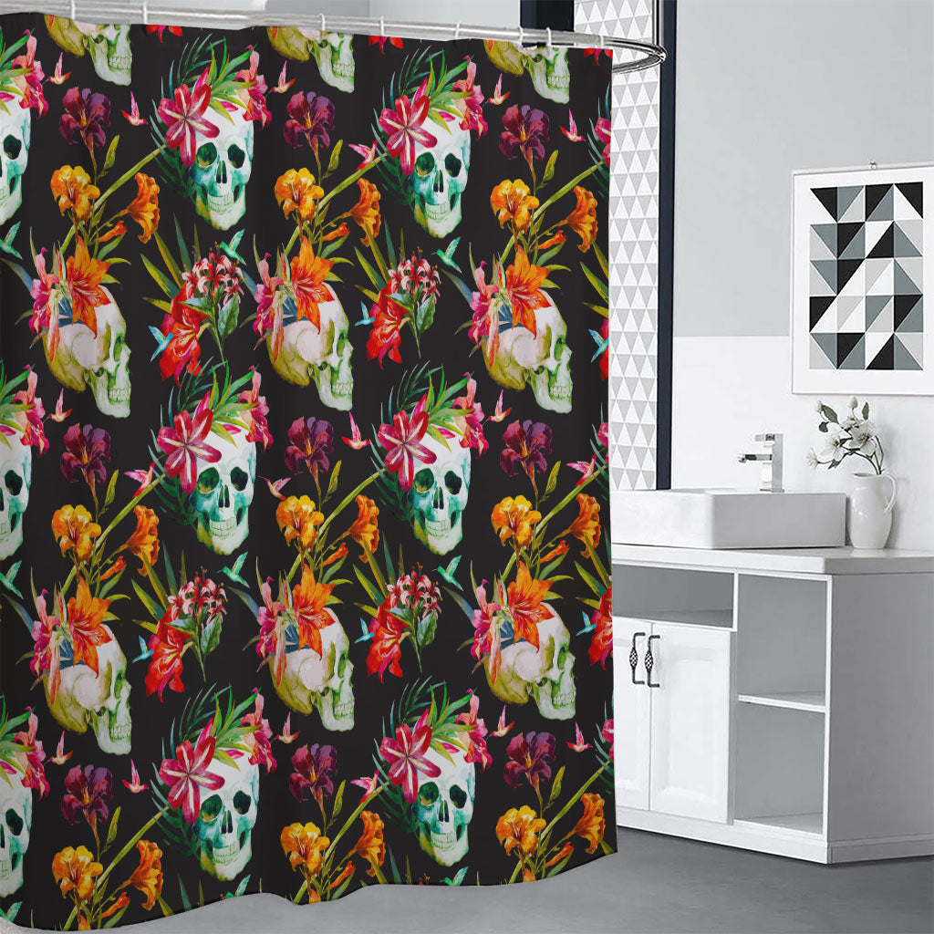 Blossom Flowers Skull Pattern Print Shower Curtain