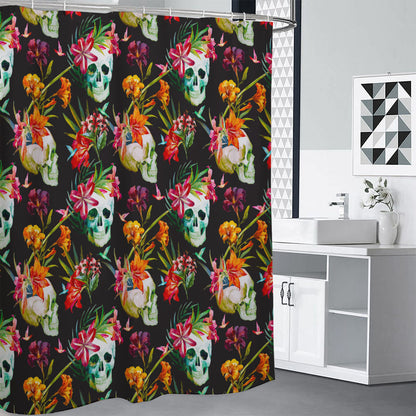 Blossom Flowers Skull Pattern Print Shower Curtain