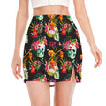 Blossom Flowers Skull Pattern Print Side Slit Mini Skirt
