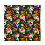 Blossom Flowers Skull Pattern Print Silk Bandana