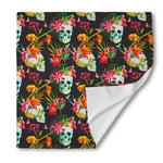 Blossom Flowers Skull Pattern Print Silk Bandana