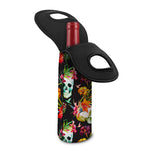 Blossom Flowers Skull Pattern Print Single Neoprene Wine Tote
