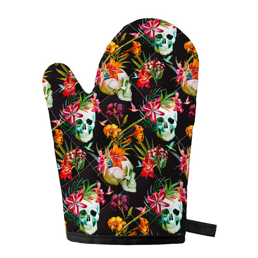 Blossom Flowers Skull Pattern Print Single Oven Mitt