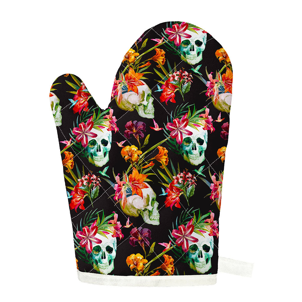 Blossom Flowers Skull Pattern Print Single Oven Mitt