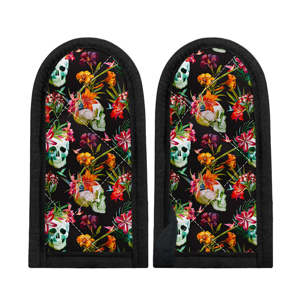 Blossom Flowers Skull Pattern Print Skillet Handle Cover