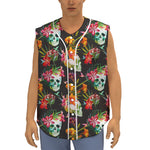 Blossom Flowers Skull Pattern Print Sleeveless Baseball Jersey