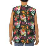 Blossom Flowers Skull Pattern Print Sleeveless Baseball Jersey