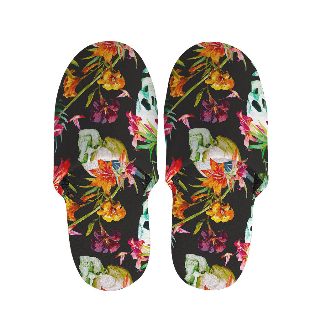 Blossom Flowers Skull Pattern Print Slippers