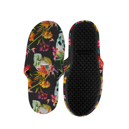 Blossom Flowers Skull Pattern Print Slippers