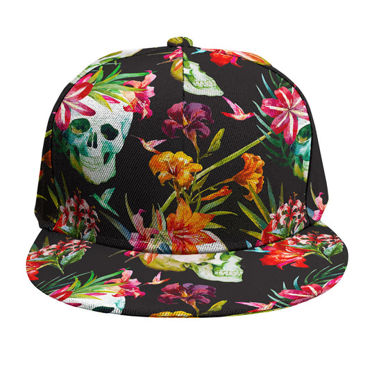 Blossom Flowers Skull Pattern Print Snapback Cap