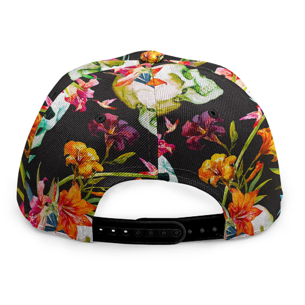 Blossom Flowers Skull Pattern Print Snapback Cap