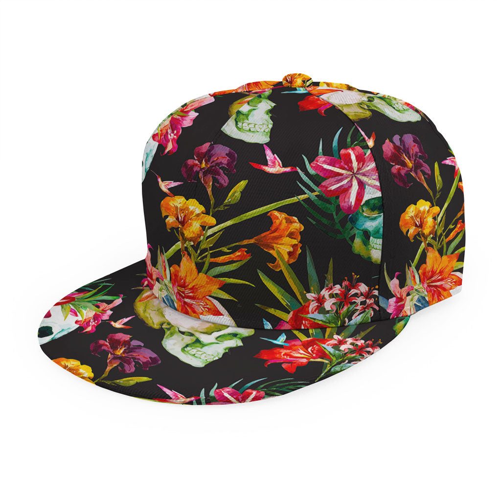Blossom Flowers Skull Pattern Print Snapback Cap