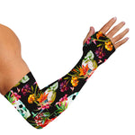 Blossom Flowers Skull Pattern Print Sun Protection Arm Sleeves