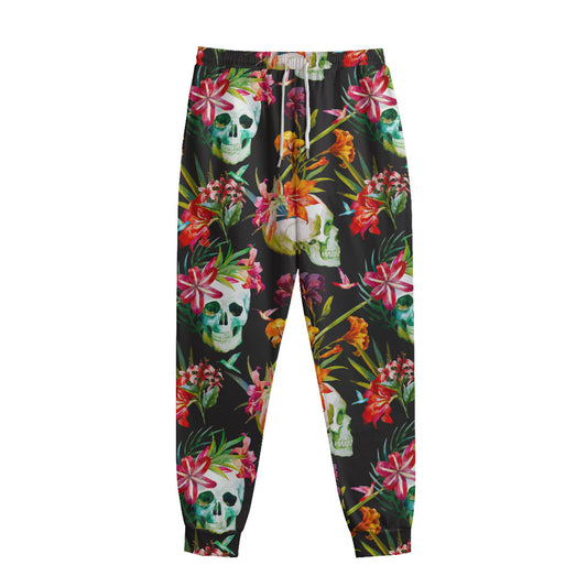 Blossom Flowers Skull Pattern Print Sweatpants