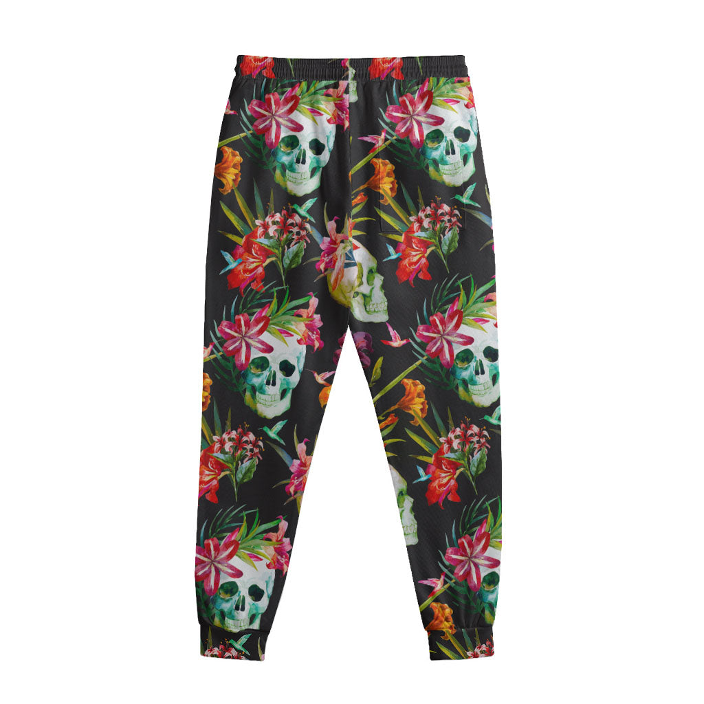Blossom Flowers Skull Pattern Print Sweatpants