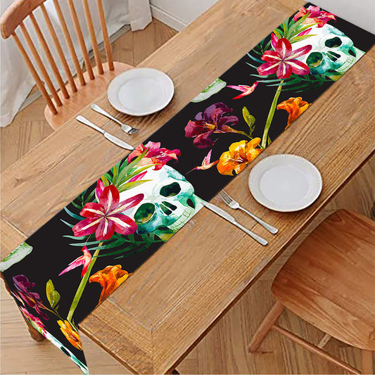 Blossom Flowers Skull Pattern Print Table Runner