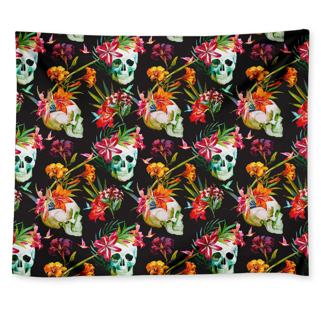 Blossom Flowers Skull Pattern Print Tapestry