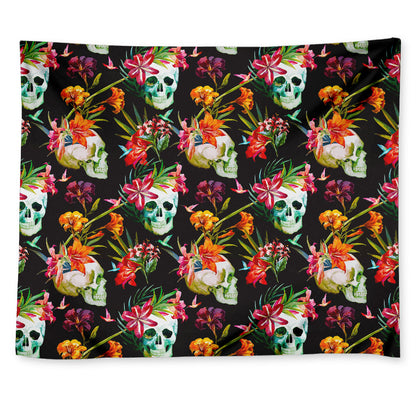 Blossom Flowers Skull Pattern Print Tapestry