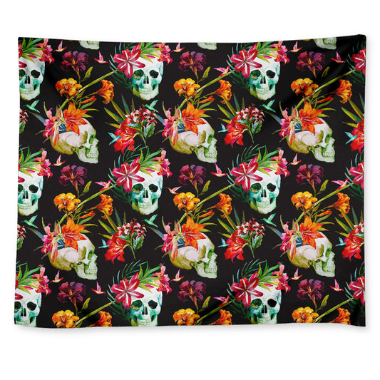 Blossom Flowers Skull Pattern Print Tapestry