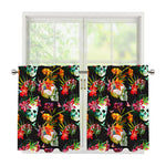 Blossom Flowers Skull Pattern Print Tier Curtains
