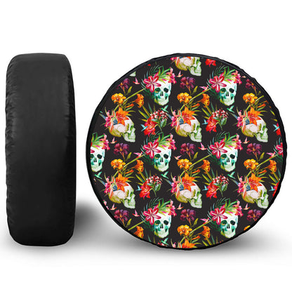 Blossom Flowers Skull Pattern Print Tire Cover