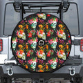 Blossom Flowers Skull Pattern Print Tire Cover With Camera Hole