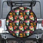 Blossom Flowers Skull Pattern Print Tire Cover With Camera Hole